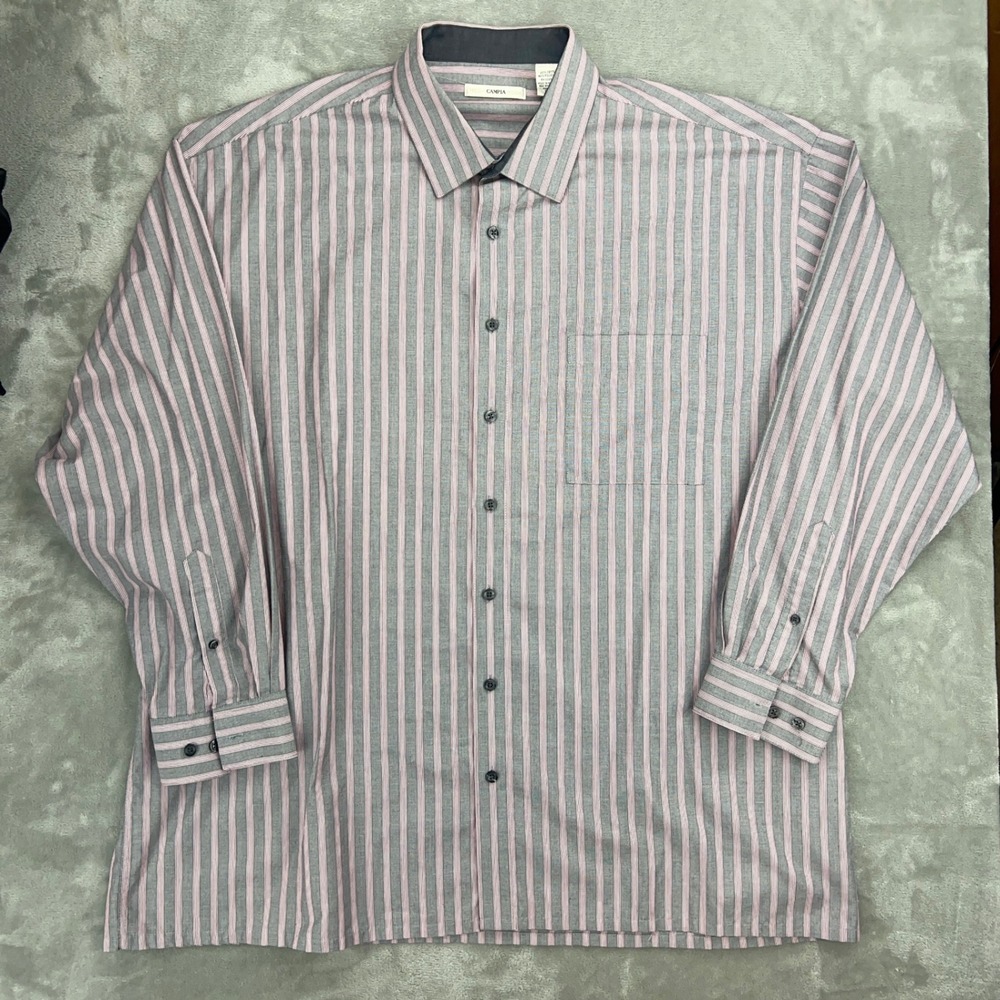 Moda Campia Moda Mens 2XLT Grey Pink Striped Long Sleeve Button Down‎ Shirt Tall